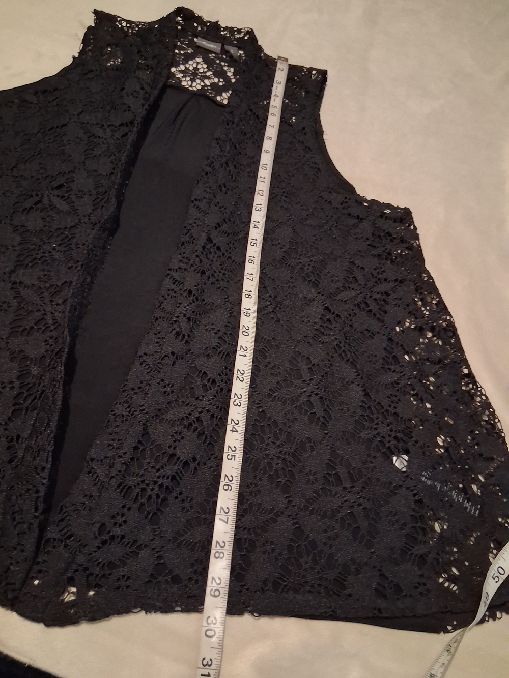 Black Crochet Lace Open Front Vest - - Picture 4 of 6